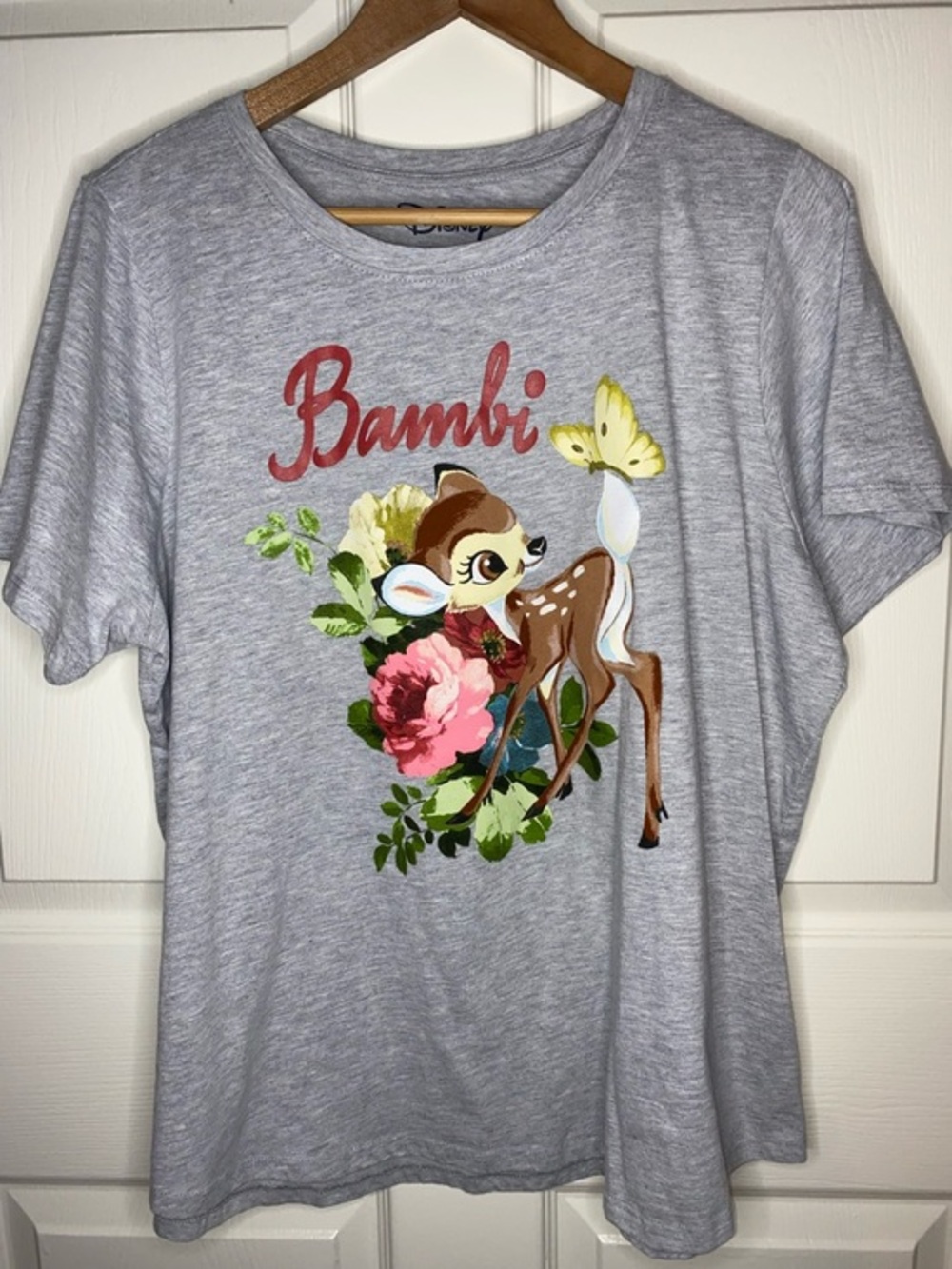 Disney Gray Bambi Tee with Multicolor Floral & Butterfly, Cottagecore